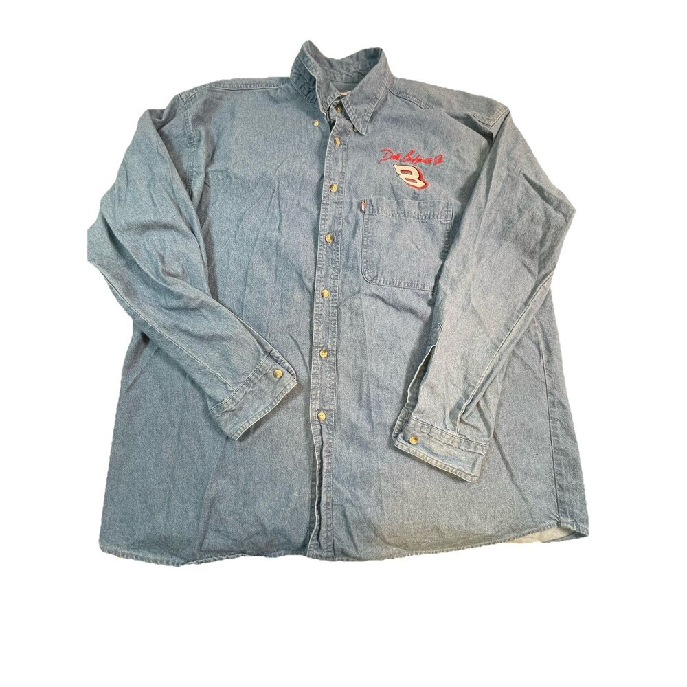 Vintage Dale Earnhardt #3 NASCAR Denim Long Sleeve Button Cotton Shirt Men’s 2XL